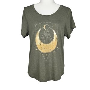 Lucky Brand Green Gold Tshirt Graphic Tee Good Luck and Good Fortune Moon Print